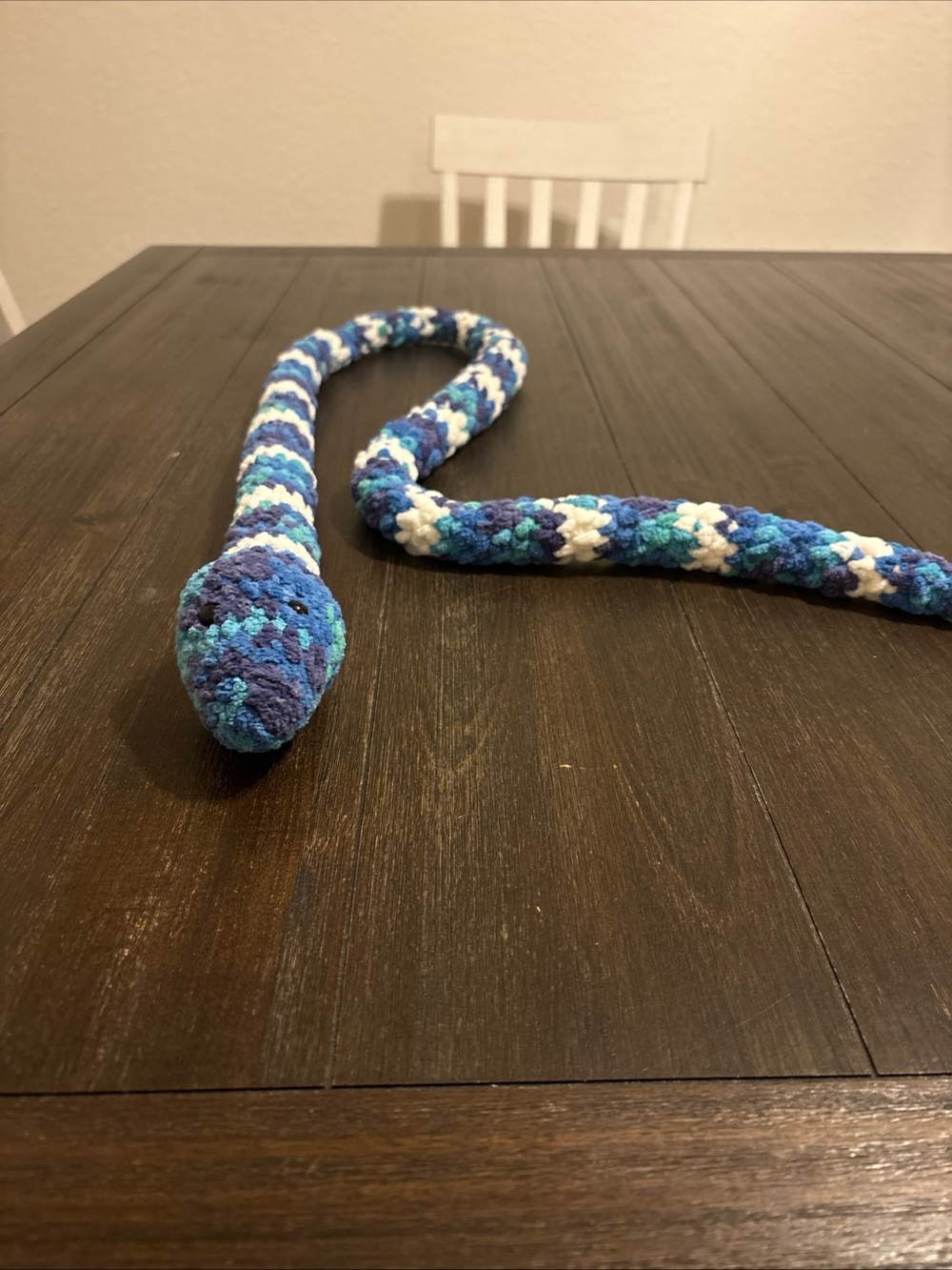 Handmade 60” Crochet Snake Plush Stuffed Animal Amigurumi Bernat Yarn Blue